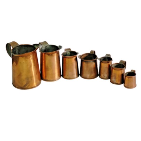 Vintage Graduated Copper Plated Pitchers Set of 7 - Picture 3 of 11